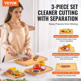 VEVOR Cutting Board, 3 Pieces, Premium Versatile Bamboo Cutting Board with Food-Grade Oil and Juice Groove,Sturdy & Durable Chopping Board with Built-in Handle, Fit for Display, Chopping & Serving