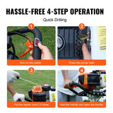 VEVOR Post Hole Digger Gas Powered, 52CC 1450W Earth Auger, Gas Auger with 8' Auger Drill Action Design Bits & 1 Extension Rod, Post Fence Hole Digger for Farmland Garden Plant, Orange+Black