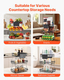 VEVOR 3 Tier Fruit Basket, Countertop Fruits Vegetable Bowl with Banana Hangers and Side Storage Basket, Metal Wire Storage Stand for Kitchen Counter, Holder Organizer for Bread Snack Veggies, Black