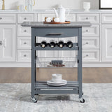 Mobile Rolling Kitchen Island Trolley Serving Cart with Underneath Drawer & Slide-Out Wire Storage Basket