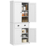 72 Kitchen Pantry Cabinet Storage, Freestanding Cupboard with Drawer 4 Doors Adjustable Shelves, White