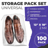 Clear Drawstring Bag, 12 x 18 Inches. Pack of 100 Clear Plastic Drawstring Bags. 2 Mil Drawstring Clear Plastic Bags. Waterproof Clear Plastic Bags Drawstring for Cosmetics, Toiletries