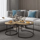 Nesting Coffee Table Set of 2, 27.6inch Round Coffee Table Industrial Wood Finish with Sturdy Metal Frame, End Table Side Tables for Living Room Bedroom Balcony Yard