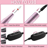 30000RPM USB Nail Drill Machine for Acrylic Nail Gel Polish Milling Smoothing Calluses Manicure Machine Nail Art Salon Equipment (Pink)