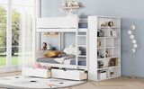 Twin over Twin Bunk Bed With 2 Drawers and Multi-layer Cabinet, White