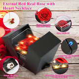 Preserved Red Real Rose with Heart Necklace Eternal Flowers Rose with Golden Necklace Gifts for Women Mom Wife Girlfriend Grandma on Valentine Mother Day Christmas Anniversary