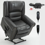 Power Lift Recliner Chair Heat Massage Dual Motor Infinite Position Up to 350 LBS, Faux Leather, Heavy Duty Motion Mechanism with USB Ports, Grey