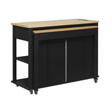 47 inch Kitchen Island with Extendable Dining Table, Rubber Wood Veneer Kitchen Table with Internal Storage Rack, Power Outlet, Kitchen island with Storage 2 Drawers 2 Cabinet