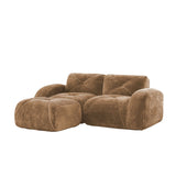 L-Shaped Boneless Sofa,Soft Velvet Fabric,Tufted Design,32D High Density Sponge,No Assembly Required,Ergonomic Design Bottom, Anti-Slip Design,Movable Ottoman for Bedrooms,Camel