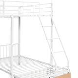 Full Over Twin & Twin Bunk Bed, Metal Triple Bunk Bed with Drawers and Guardrails