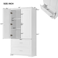Tall Bathroom Storage Cabinet, Cabinet with Two Doors and Drawers, Adjustable Shelf, MDF Board