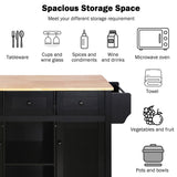 Kitchen Cart with Rubber wood Drop-Leaf Countertop ,Cabinet door internal storage racks,Kitchen Island on 5 Wheels with Storage Cabinet and 3 Drawers for Dinning Room, Black