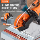 VEVOR Electric Concrete Saw, 9 in, 1800 W Motor Circular Saw Cutter with 3.5 in Cutting Depth, Wet/Dry Disk Saw Cutter Includes Water Line, Pump and Blade, for Stone, Brick