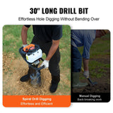 VEVOR Post Hole Digger Gas Powered, 52CC 1450W Earth Auger, Gas Auger with 8' Auger Drill Action Design Bits & 1 Extension Rod, Post Fence Hole Digger for Farmland Garden Plant, Orange+Black