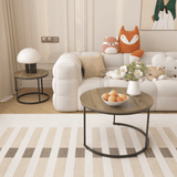 Nesting Coffee Table Set of 2, 27.6inch Round Coffee Table Industrial Wood Finish with Sturdy Metal Frame, End Table Side Tables for Living Room Bedroom Balcony Yard