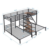 Metal Twin over Twin & Twin Bunk Bed, Triple Bunk Bed with Storage Shelves Staircase, Black