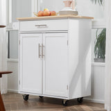 Space-Saving Kitchen Island Trolley with Storage Drawer, Towel Rack & Smooth Rolling Design in Classic White