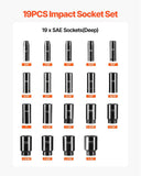 VEVOR Impact Socket Set, 1/2" 19 Piece Impact Sockets, Deep Socket, 6-Point Sockets, 1/2 Inches Drive Socket Set Impact 3/8 inch - 1-1/2 inch, Cr-V Rugged Construction, with a Storage Cage