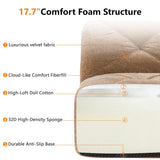 L-Shaped Boneless Sofa,Soft Velvet Fabric,Tufted Design,32D High Density Sponge,No Assembly Required,Ergonomic Design Bottom, Anti-Slip Design,Movable Ottoman for Bedrooms,Camel
