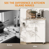 Space-Saving Kitchen Island Trolley with Storage Drawer, Towel Rack & Smooth Rolling Design in Classic White