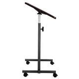 Multifunctional Adjustable Bedside Table MDF/Iron/4 Wheels With Brake, Dark Wood Grain Color