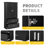 Tall Bathroom Storage Cabinet, Cabinet with Two Doors and Drawers, Adjustable Shelf, MDF Board