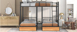 Full Over Twin & Twin Bunk Bed, Metal Triple Bunk Bed with Drawers and Guardrails