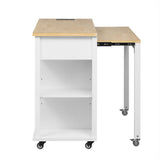 47 inch Kitchen Island with Extendable Dining Table, Rubber Wood Veneer Kitchen Table with Internal Storage Rack, Power Outlet, Kitchen island with Storage 2 Drawers 2 Cabinet