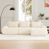 114" Modern L-Shaped Modular Sectional Sofa for Living Room,Flannelette Fabric,Oversized 3-Seater Couch,Deep Seat,Boneless sofa ,Movable Ottoman,Buckle connection,Anti-slip Design,No Assembly,Cream