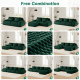 114" Modern L-Shaped Modular Sectional Sofa for Living Room,Flannelette Fabric,Oversized 3-Seater Couch,Deep Seat,Boneless sofa,Movable Ottoman,Buckle connection,Anti-slip Design,No Assembly,Green