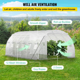 VEVOR 20 x 10 x 7 ft Walk-in Tunnel Greenhouse, Portable Plant Hot House with Galvanized Steel Hoops, 3 Top Beams, Diagonal Poles, 2 Zippered Doors & 12 Roll-up Windows, White