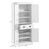 72 Kitchen Pantry Cabinet Storage, Freestanding Cupboard with Drawer 4 Doors Adjustable Shelves, White