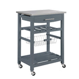 Mobile Rolling Kitchen Island Trolley Serving Cart with Underneath Drawer & Slide-Out Wire Storage Basket
