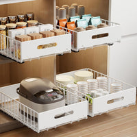 2 Pack Pull Out Cabinet Organizer, Slide Out Cabinet Drawers Peel and Stick Pull Out Drawers Heavy Duty Pull Out Shelf for Kitchen, Cupboard, Pantry, Bathroom