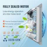 VEVOR 24'' Shutter Exhaust Fan, High-speed 3320 CFM, Aluminum Wall Mount Attic Fan with AC-motor, Ventilation and Cooling for Greenhouses, Garages, Sheds, Shops, FCC