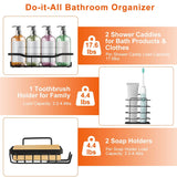 5 Pack Shower Caddy Shelves with 18 Inbuilt Hooks Rustproof Wall-Mounted Storage Shelves for Bathroom Dorm Kitchen Adhesive Bathroom Organizer for Shampoo Toothbrush Soap
