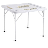 VEVOR Mahjong Table, Square 4 Player Folding Card Table with 4 Cup Holders & 4 Chip Trays, Portable Domino Game Table with 1 Set of Dominoes for Mahjong Poker Puzzles, 35.4 x 35.4-inch, White