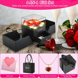 Preserved Red Real Rose with Heart Necklace Eternal Flowers Rose with Golden Necklace Gifts for Women Mom Wife Girlfriend Grandma on Valentine Mother Day Christmas Anniversary
