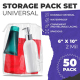 Clear Drawstring Bag, 6 x 10 Inches. Pack of 50 Clear Plastic Drawstring Bags. 2 Mil Drawstring Clear Plastic Bags. Waterproof Clear Plastic Bags Drawstring for Cosmetics, Toiletries