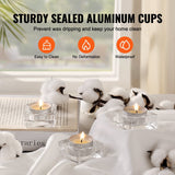 VEVOR 200 Pack Unscented Tea Lights Candles 6.5 Hours Long Burning Smokeless Tealight Candles, Dripless with Aluminum Cups, Natural Palm Wax Votive Candles for Home, Weddings, Christmas, White