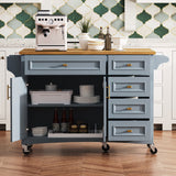 52" Kitchen Island with Drop Leaf, Embossed Texture Kitchen Island on Wheels with Spice Rack, Towel Rack, 2 Doors and 5 Drawers, Kitchen Storage Cart with Adjustable Shelf for Kitchen