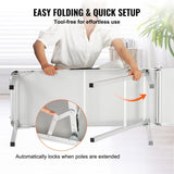 VEVOR Extra Long Folding Portable Bar Table - Tradeshow Podium Table for Indoor, Outdoor, Party, Picnic, Exhibition, Includes Carrying Case, Storage Shelf and Black Skirt, 77.95" x 15.16" x 34.65"