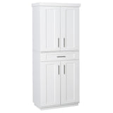 Modern Kitchen Pantry Cabinet Storage with with 4 Doors, Drawer and 3 Adjustable Shelves for Dining Room, White|