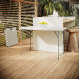 Techni Home 4 FT Granite White Adjustable Height Folding Table with Easy-Carry Handle