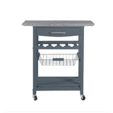 Mobile Rolling Kitchen Island Trolley Serving Cart with Underneath Drawer & Slide-Out Wire Storage Basket