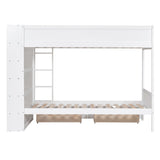 Twin over Twin Bunk Bed With 2 Drawers and Multi-layer Cabinet, White