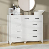 9-Drawer Tall Dresser, White Metal Storage Cabinet with Smooth Gliding Drawers, Space-Saving Chest of Drawers for Bedroom, Living Room, Entryway, Strong 5-Foot Design & Modern Handles
