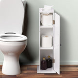 Toilet Paper Storage Cabinet 26" Narrow Bathroom Organizer Floor Standing White