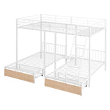Full Over Twin & Twin Bunk Bed, Metal Triple Bunk Bed with Drawers and Guardrails