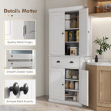 72 Kitchen Pantry Cabinet Storage, Freestanding Cupboard with Drawer 4 Doors Adjustable Shelves, White